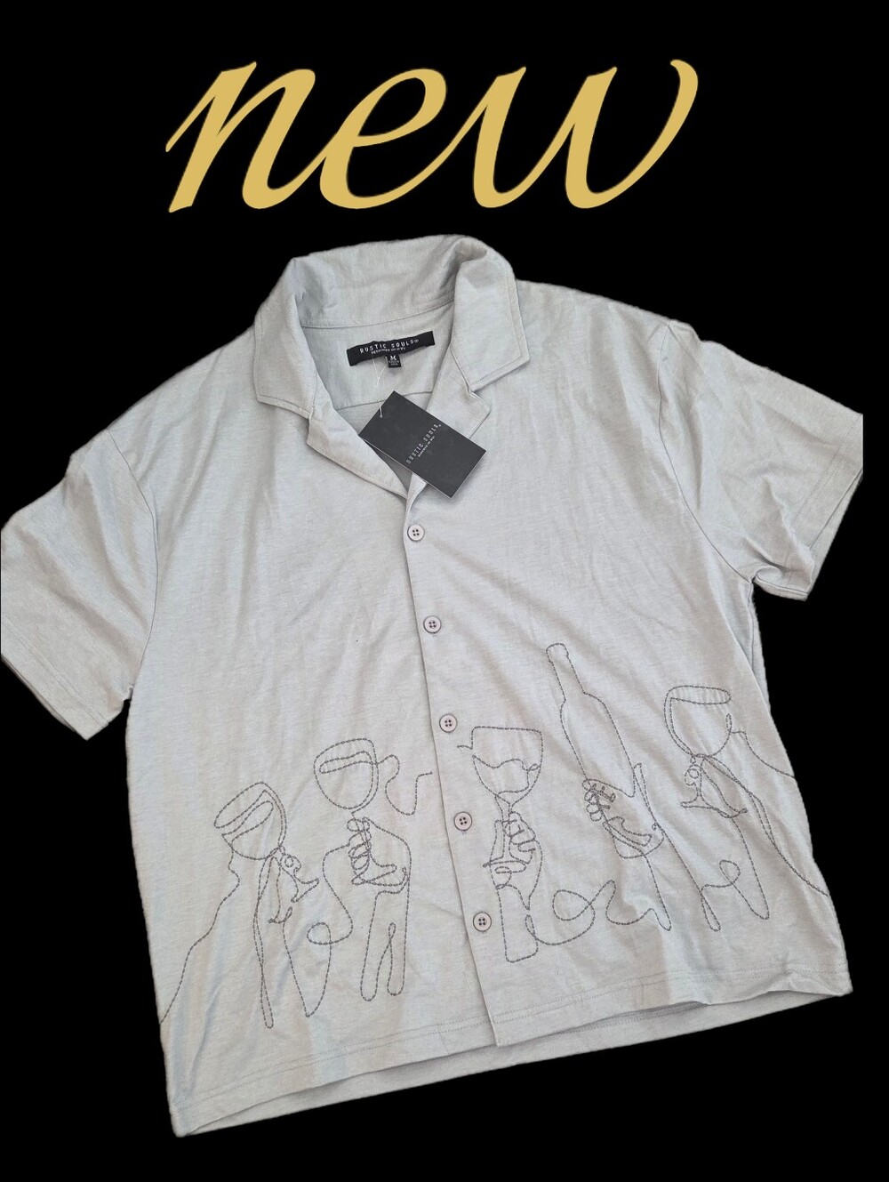 Rustic Souls embroidered wine toast button up shirt Men M